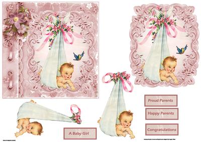 Vintage Baby Girl Card with Topper