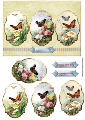 Butterfly and Flowers Panel Card with Toppers