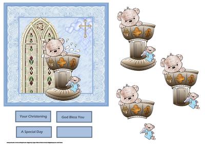 Boy Bear Christening Card with Decoupage
