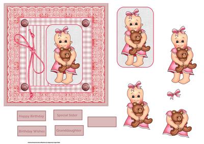 Baby Girl with Her Teddy Bear Card and Decoupage