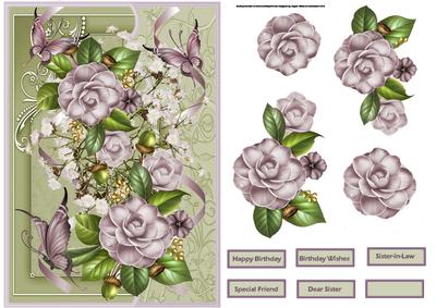 Camellias Card Front with Decoupage
