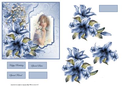 Blue Lily Card with Decoupage