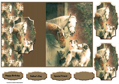 Horse and Dog Friends Fold Back Card with Toppers