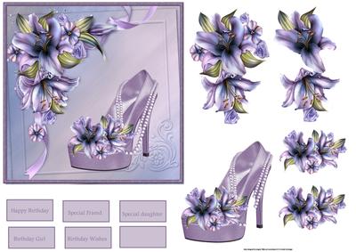 Lilies and Birthday Shoes Card with Decoupage