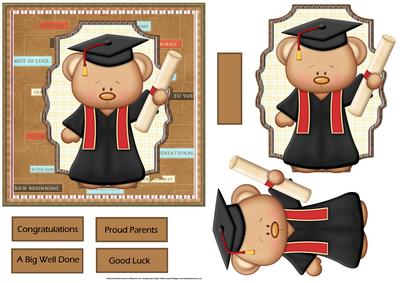 Graduation Bear Card with Decoupage