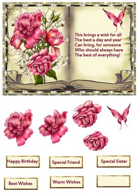 Pink Rose Book Topper Card with Decoupage