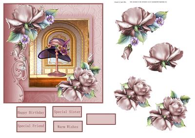 Hat with a Flower Card with Decoupage