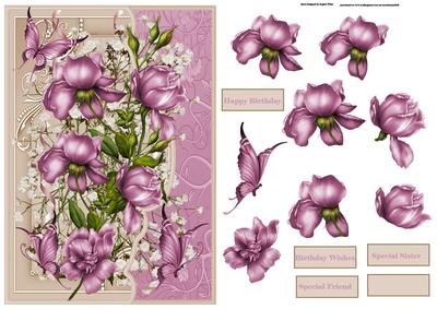Purple Rose Card with Decoupage