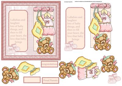 Baby Girl Dress and Teddy Card with Decoupage