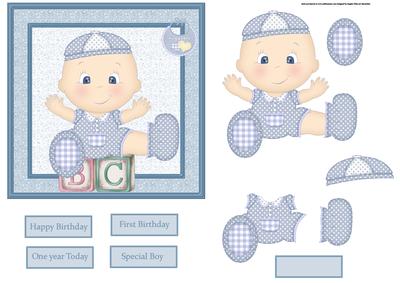 Baby Boy First Birthday Card with Decoupage