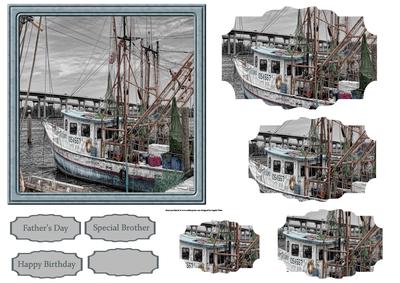 Fishing Boat Scene Card with Shaped Stackers