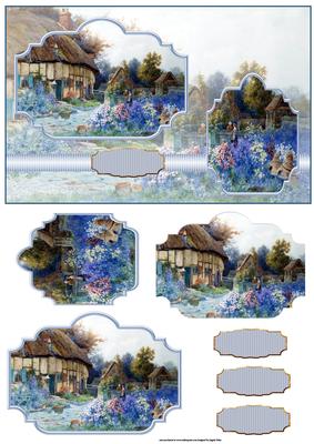 Lilac and Bluebell Cottage Card with Toppers