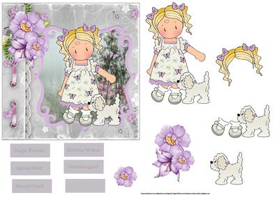 Chloe Walking Her Dog Card with Decoupage