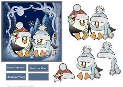 Penguins and Mistletoe Card with Decoupage