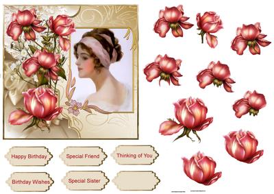 Pink Rose Beauty Card with Decoupage