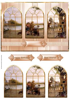 Village Folk and Animals Window View Card