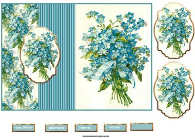 Blue Floral Card Foldback Card with Toppers