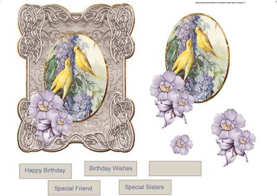 Yellow Birds on a Lilac Tree Card with Decoupage