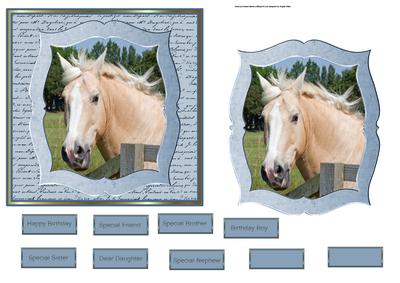 Cream Horse Card with a Topper and Sentiment Tags