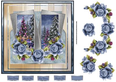Christmas Tree and Blue Rose 7x7 Card