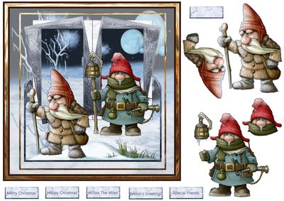Christmas Gnomes 7x7 Card with Decoupage