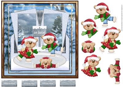 Teddy Bear Winter Fun 7x7 Card with Decoupage