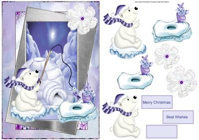 Polar Bear Fishing Card with Decoupage