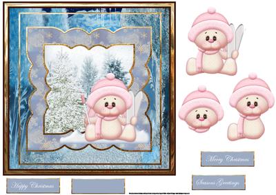 Skying Snow Bunny 7x7 Card with Decoupage
