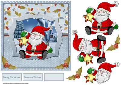 Santa Has a Gold Star 7x7 Card with Decoupage