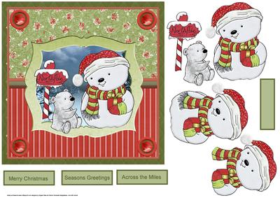 Snowman and Teddy Bear Friend 7x7 Card with Decoupage
