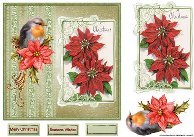 Robin and Poinsettias Card with Toppers