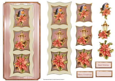 Robin, Lamp and Poinsettias Dl Card