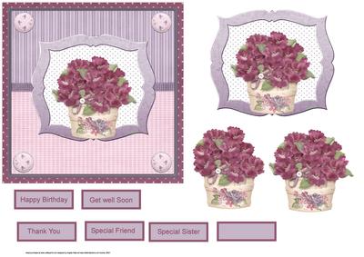 Plant Pot of Purple Flowers Card with Decoupage