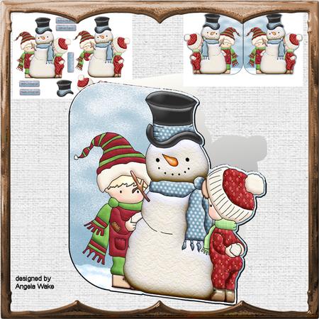 Snowman and Children Shaped Card