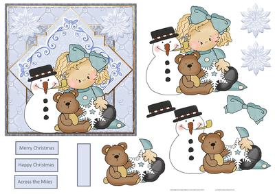 Girl and Snowman Card with Decoupage