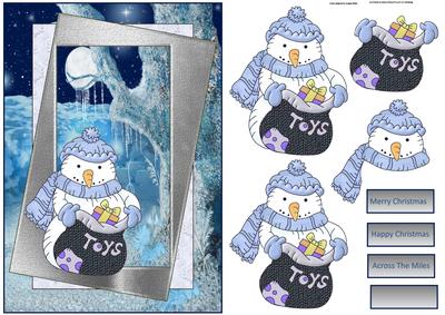 Snowman and His Toy Sack Card with Decoupage