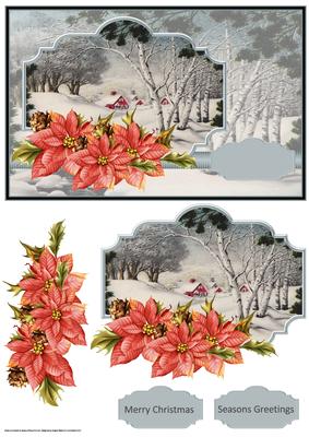 Snow Covered Village Card with Decoupage