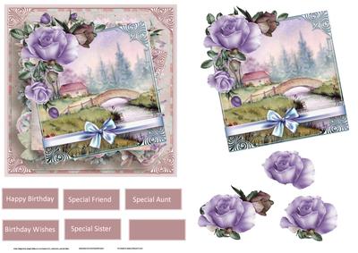 Purple Rose and Bridge Over the River Card