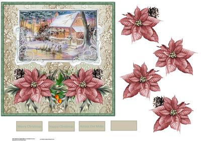 Woodland Cottage and Poinsettias Card