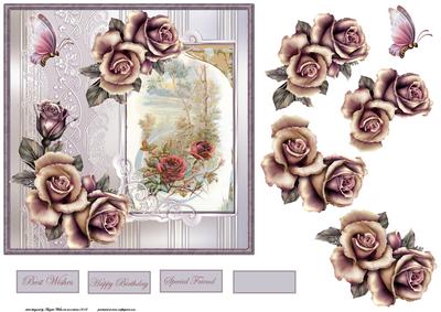 Country Rose Card with Decoupage
