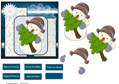 Snowman and His Tree Card with Decoupage