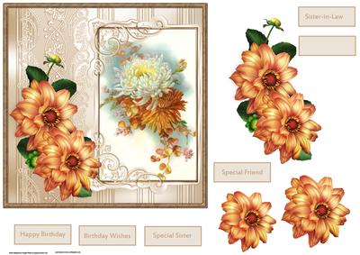 Dahlias Card 7x7 with Decoupage