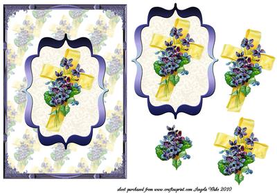 Yellow Ribbon Cross and Purple Flowers