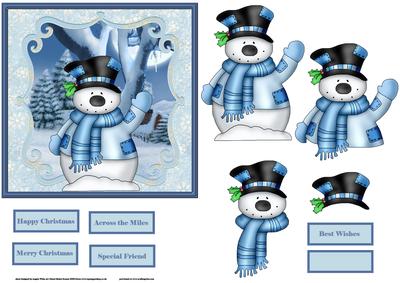 Waving Snowman Card with Decoupage