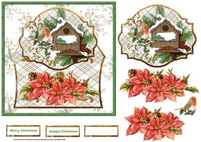 Robin and Poinsettias Card with Decoupage