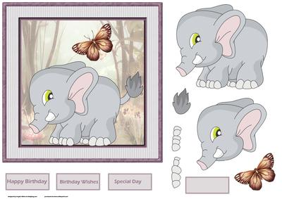 Nell the Elephant Card with Decoupage