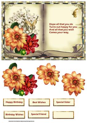 Dahlia Book Topper with Decoupage