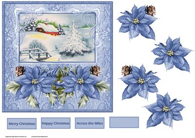 Blue Poinsettias Vintage Christmas