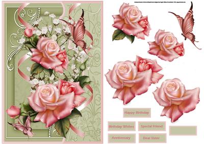 Edwardian Rose A5 Card with Decoupage