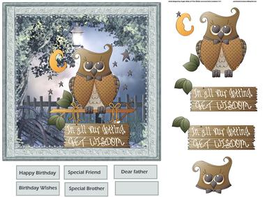 Owl of Wisdom Card with Decoupage